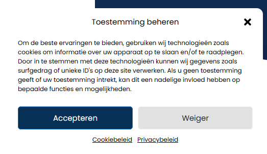Voorbeeld van een cookiebanner met Consent Mode