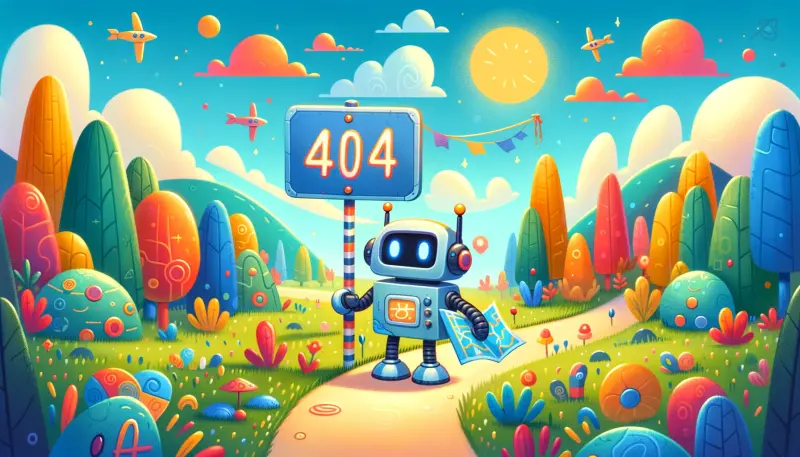 Robot met een 404 bord